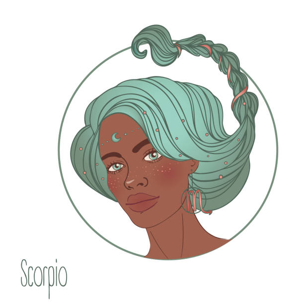 Watercolor drawing of Scorpio astrological sign as a beautiful girl Illustration of Scorpio astrological sign as a beautiful African American girl. Zodiac vector illustration isolated on white. Future telling, horoscope, alchemy, spirituality, fashion black woman. female scorpio tattoos stock illustrations