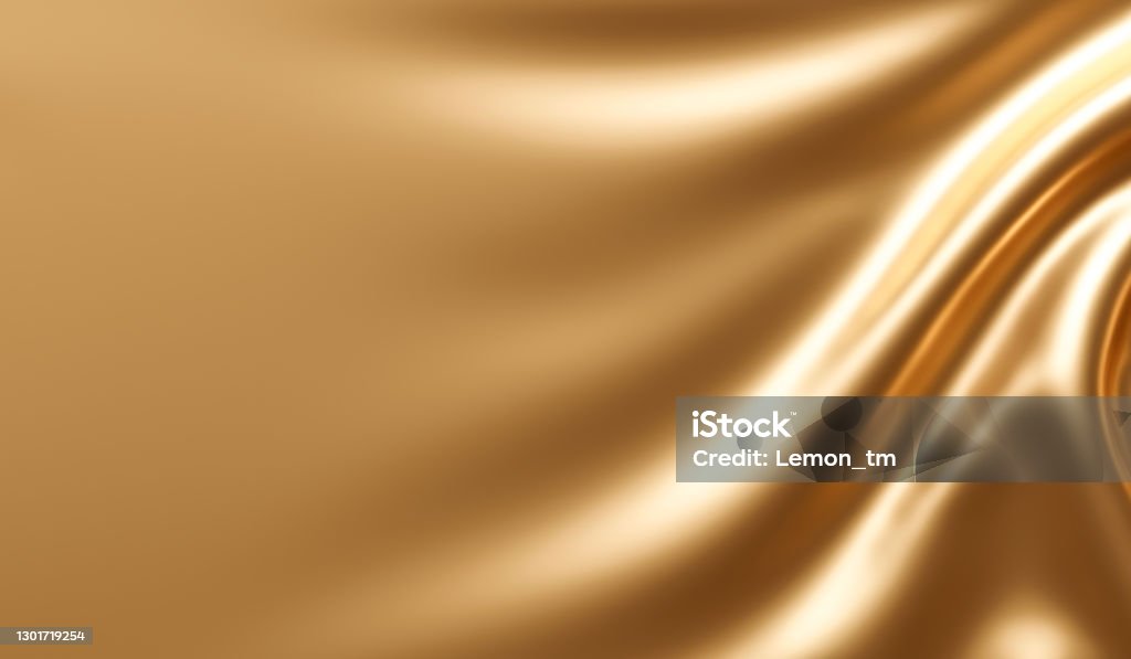 Abstract gold fabric background texture with golden elegant satin material. 3D rendering. Gold - Metal Stock Photo