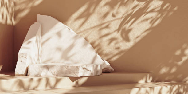 istock Podium made of stone slabs with copy space and sunshade shadow 1301719265