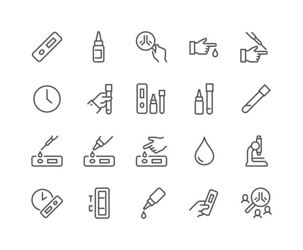 Line Antibody Test Kit Icons Simple Set of Antibody Test Kit Related Vector Line Icons. 
Contains such Icons as Wait Time, Blood Sample, Reagent and more. Editable Stroke. 48x48 Pixel Perfect. antigen stock illustrations