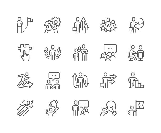 line business people concept icons - alter weg oder neuer weg stock-grafiken, -clipart, -cartoons und -symbole