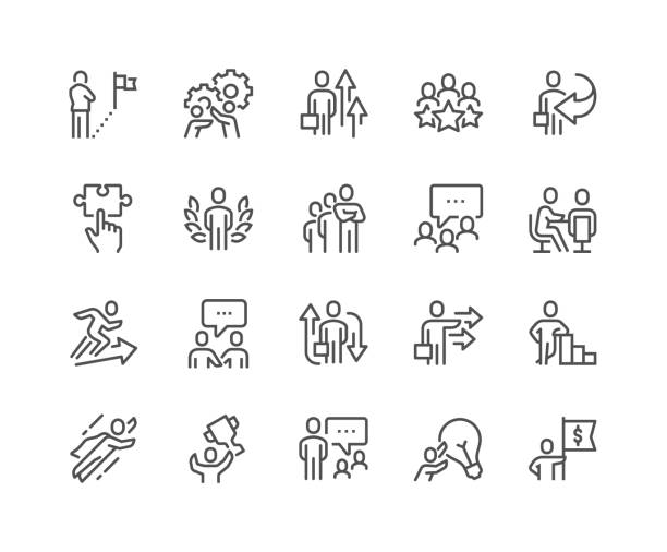 ilustrações de stock, clip art, desenhos animados e ícones de line business people concept icons - graphite