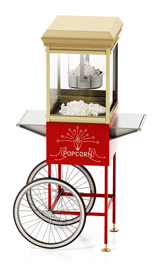 Vintage popcorn cart isolated on white.