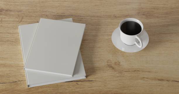 istock 3d render coffee cup and blank book on wood table. minimal workspace. wall concept template. hot coffee in mug. cafe and resturant template. 1301720383