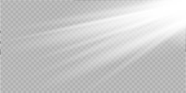 набор эффектов белых светящихся огней, изолированных на прозрачном фоне вспышки солнца с лучами и прожектором звезда разрывается с блестк� - светорассеяние в объективе иллюстрации stock illustrations