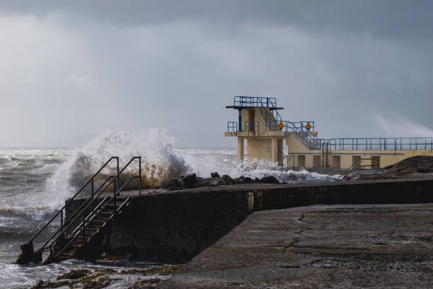 Galway Blackrock diving boards during stormy weather