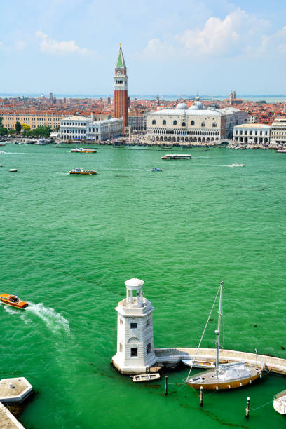 Aerial view of Venetian Lagoon from San Giorgio Maggiore Church, Italy