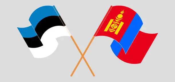 Vector illustration of Crossed and waving flags of Estonia and Mongolia