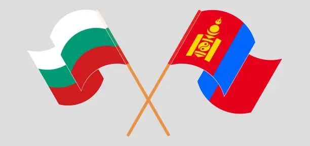 Vector illustration of Crossed and waving flags of Bulgaria and Mongolia