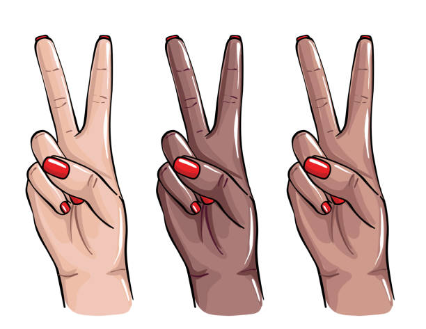 Peace Sign Nails Hands Art Two Fingers Sign Black Women Latina And White  Women Hand Gesture Red Nail Polish Sketch Beauty Saon Procedure Vector  Stock Illustration - Download Image Now - iStock