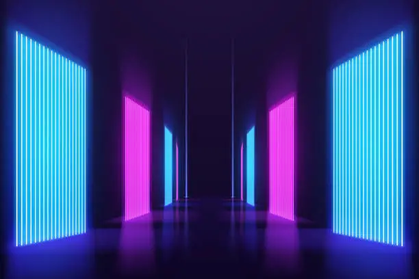 Vector illustration of Abstract neon light corridor background