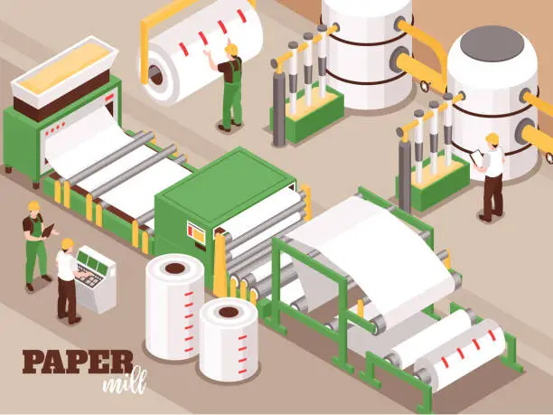 Vector illustration of Paper Factory Isometric Composition