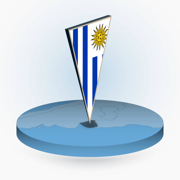 mapa urugwaju w okrągłym stylu izometrycznym z trójkątną flagą 3d urugwaju - montevideo uruguay town square travel stock illustrations