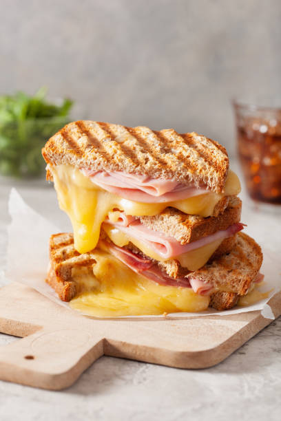 grilled ham and cheese sandwich - take out food fast food vertical tomato imagens e fotografias de stock