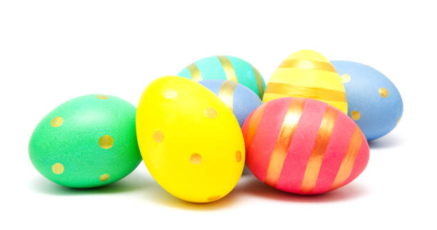 istock Colorful perfect handmade painted easter eggs isolated on a white 1301743681