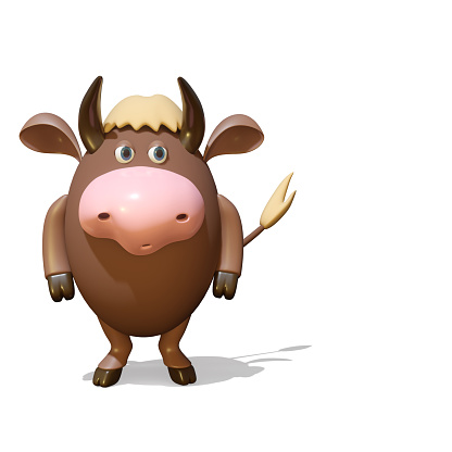 3D illustration of cute cartoon bull over white background. Symbol of 2021 year.