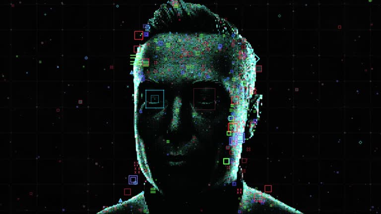 Artificial Intelligence Facial Id Scanner Visualization in Work. illustration of Process Smart Recognition and Biometrics Identify Humanity. Monitoring Interface Unlock Tracking User. Research Concept