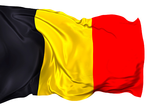 Belgium Waving Flag. High detailed 3D Render with fabric texture isolated on white background