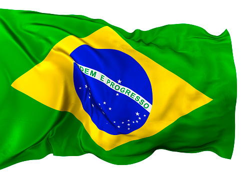 Brazil Waving Flag. High detailed 3D Render with fabric texture isolated on white background