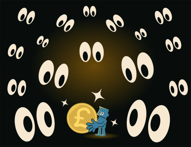 Businessman holding a British Pound currency has been observed by lots of eyeballs. Who's watching your money? Blue Guy Characters Vector Art Illustration.
Businessman holding a British Pound currency has been observed by lots of eyeballs. Who's watching your money? british coins stock illustrations