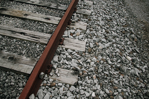 Detail of a rusty railroad track