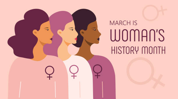 Woman history month concept vector on flat style. Event is celebrated in March in USA, United Kingdom, Australia. Girl power and feminism illustration for web, poster Woman history month concept vector on flat style. Event is celebrated in March in USA, United Kingdom, Australia. Girl power and feminism illustration for web, poster, banner. month stock illustrations