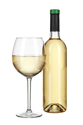 glass and bottle of wine isolated on a white background