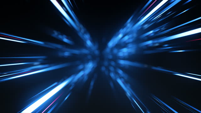 High Speed Flying Lines 3d Animation in Seamless Looping Traffic. Sci-fi Digital Footage Electric Move of Dynamic Streaks in Dark Backdrop. Neon Glowing Rays of Hyperspace in Time Travel Illustration