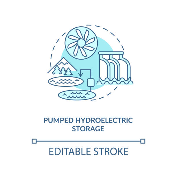 ikona koncepcji pompowanego magazynu hydroelektrycznego - pumped stock illustrations