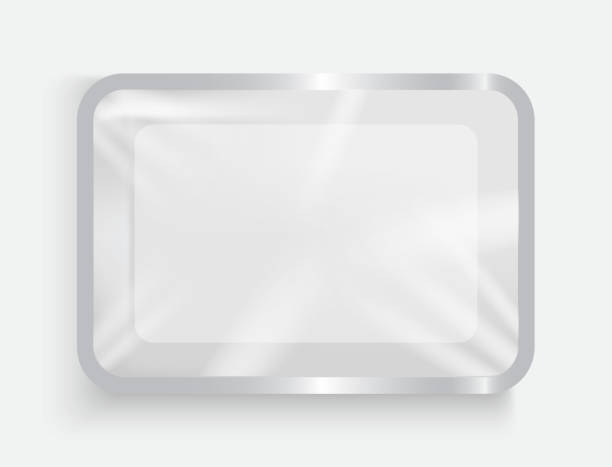 istock White plastic container with plastic film for food products. 3d empty package, the substrate for food 1301752746
