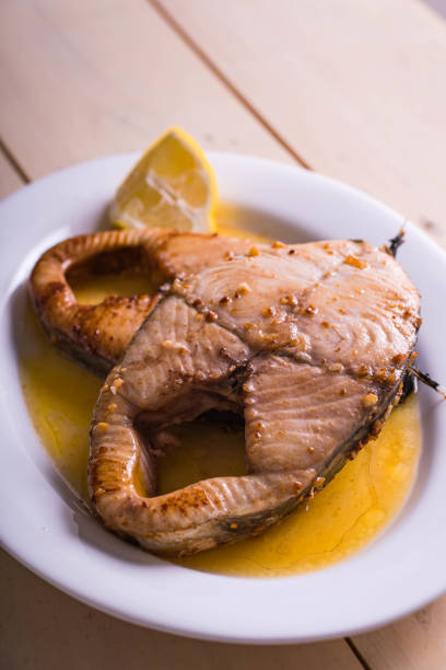delicious pan fried steak chub mackerel with lemon butter sauce