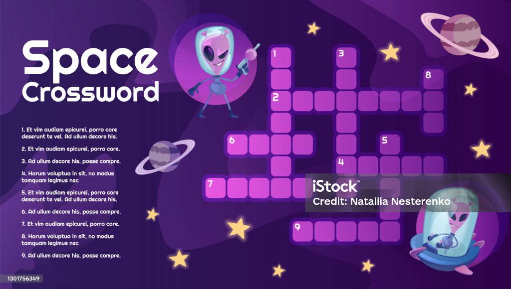 Space Crossword With Cartoon Character Template Cosmos Universe