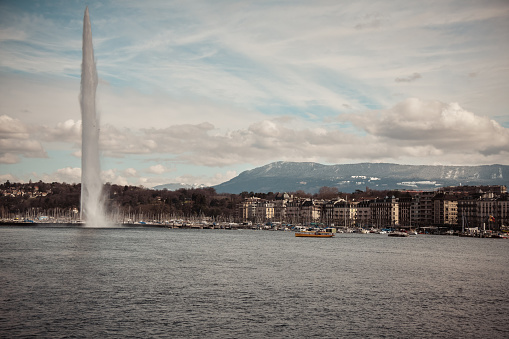 Famous Attraction - Jet d'Eau On Lake Geneva In Geneva, Switzerland