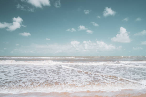 istock Beautiful tropical beach with blue sky and white clouds abstract texture background. 1301757957