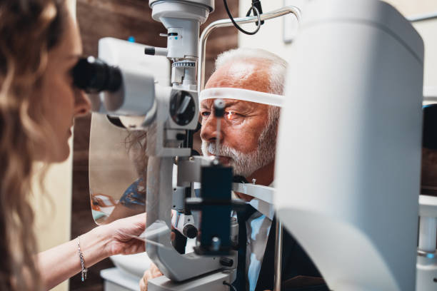 istock Senior man at ophthalmology treatment 1301758758