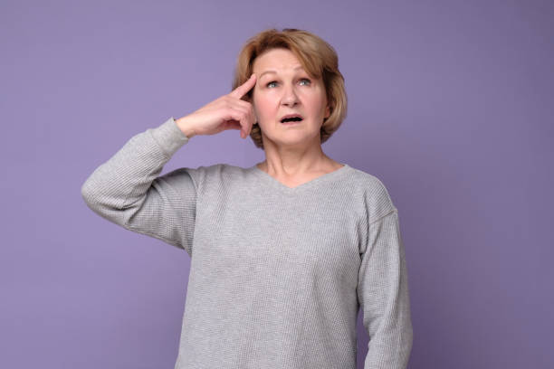 istock Senior caucasian woman generating idea trying to plan making right stragedy. 1301760409