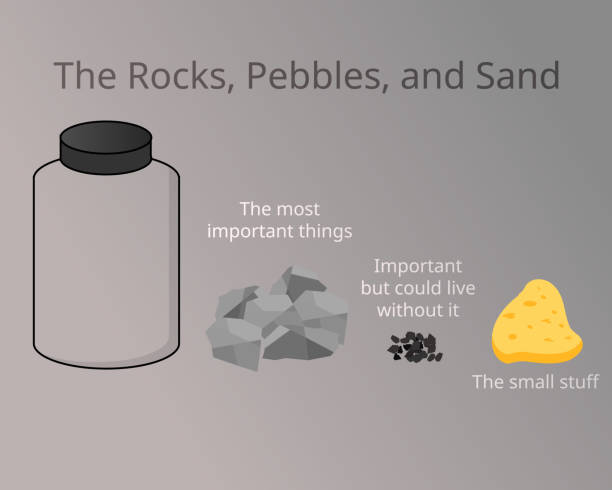 ilustrações de stock, clip art, desenhos animados e ícones de the rocks, pebbles, and sand compare to prioritize important things in your life vector - seixo