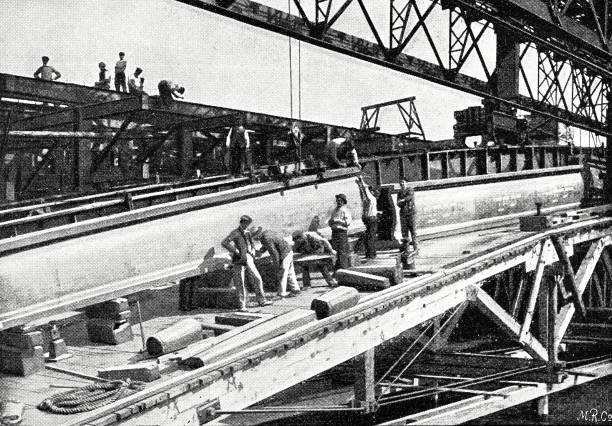 Buildings and works for the Paris World Exhibition: Laying of the last stones at the Pont Alexandre III Illustration from 19th century pont alexandre iii stock illustrations