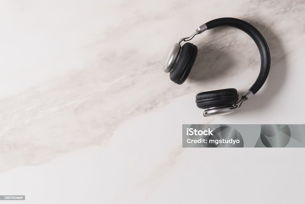 Wireless Headphones with Touch Controls Isolated on White Background. Wireless Headphones with Touch Controls Isolated on White Background.Headset with Active Noise Reduction Inline Mic Integrated Microphone Headphones Stock Photo