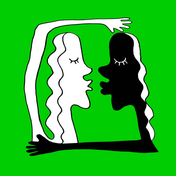 istock Abstract kiss and hug. Line art, doodle. Vector clipart, sign, element of design for interracial marriage theme, greeting cards, Valentine's day 1301763249