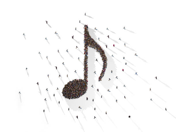 istock Large Crowd of People Forming Musical Note Symbol on White Background 1301763365