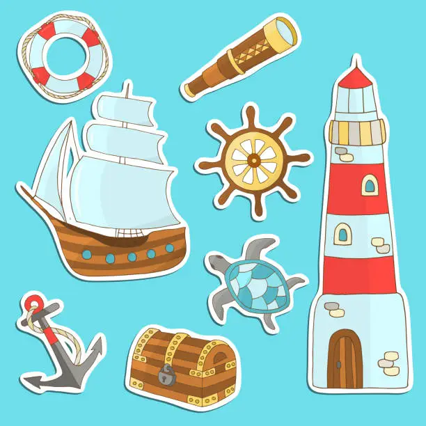 Vector illustration of Vector set of sea theme stickers