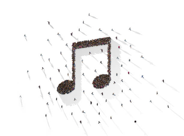 istock Large Crowd of People Forming Musical Note Symbol on White Background 1301765823