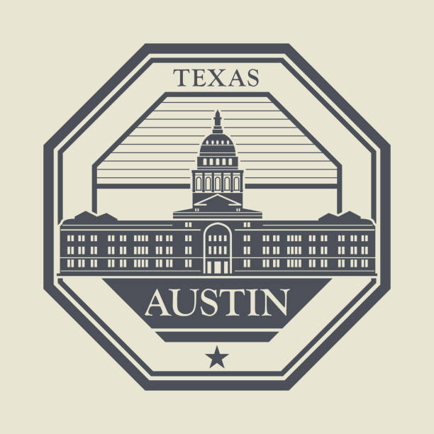 pieczęć lub etykieta z napisem austin, texas - texas state flag texas dome austin texas stock illustrations