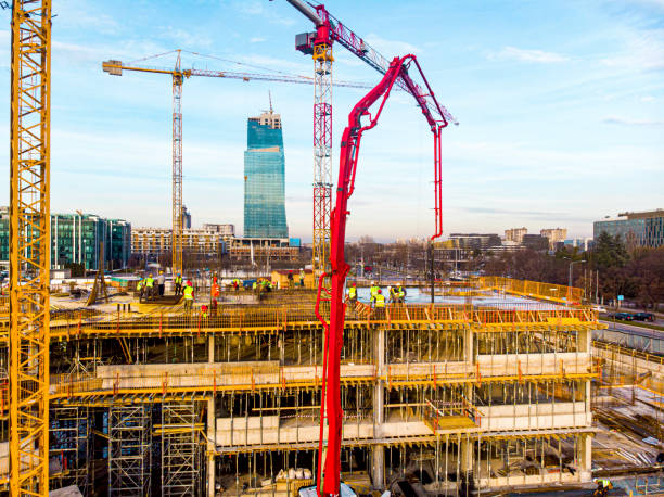 istock High angle view of workers in construction site stock photo 1301767940