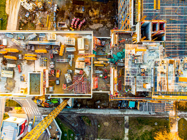 istock High angle view of workers in construction site stock photo 1301768600