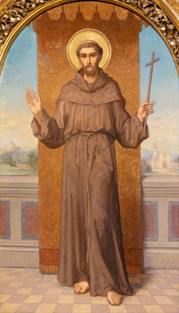 prague - the painting st. francis - franciscan imagens e fotografias de stock