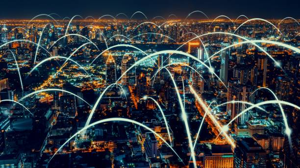 istock Smart digital city with globalization abstract graphic showing connection network 1301769049