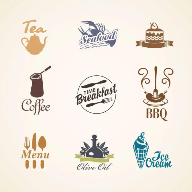 Vector illustration of Set of logos on the theme of food and drink