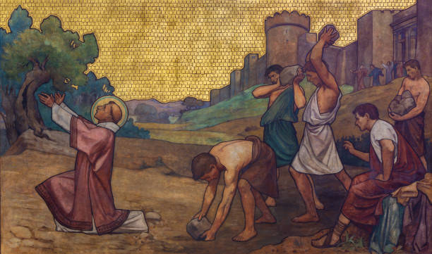 Prague - The stoning of St. Stephen fresco in the church kostel Svatého Cyrila Metodeje by S. G. Rudl (1896). Prague - The stoning of St. Stephen fresco in the church kostel Svatého Cyrila Metodeje by S. G. Rudl (1896). martyr stock pictures, royalty-free photos & images
